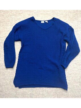Vintage ShipnShore Sport Tunic Sweater Knit Blue Acrylic Shoulder Pads Large
